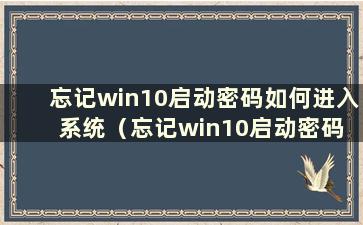 忘记win10启动密码如何进入系统（忘记win10启动密码 从U盘启动）